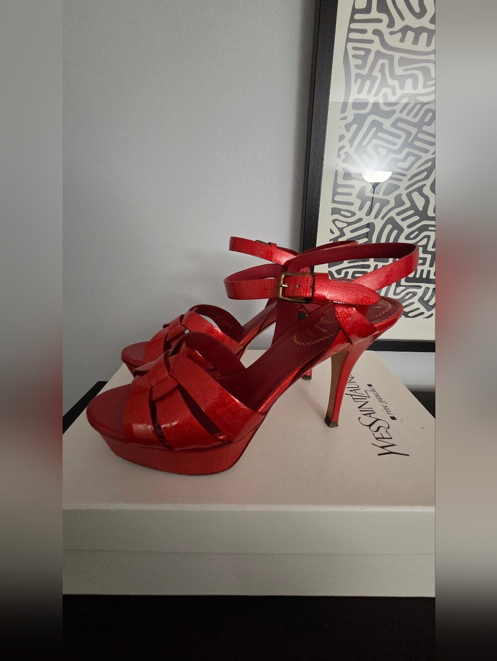 Saint Laurent Patent Leather Tribute 75 In Red Flame (4.1 inch heels)